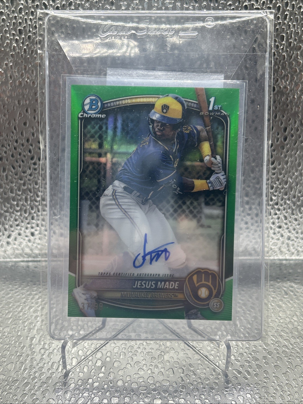 2025 Bowman Chrome Jesus Made BCP-50 1st True Green Refractor /99 Brewers Auto