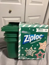 New Ziploc Limited Edition Holiday Medium Square Container Green 3 Count 5 Cup