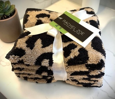 RACHEL ZOE Set of 4 WASHCLOTHS Cheetah LEOPARD Jungle Black Tan Large 13'' x 13''