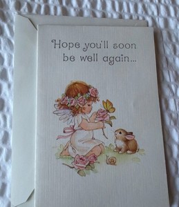 Vintage RUTH MORELAND ANGEL Get well American Greetings Card Bunny Flowers