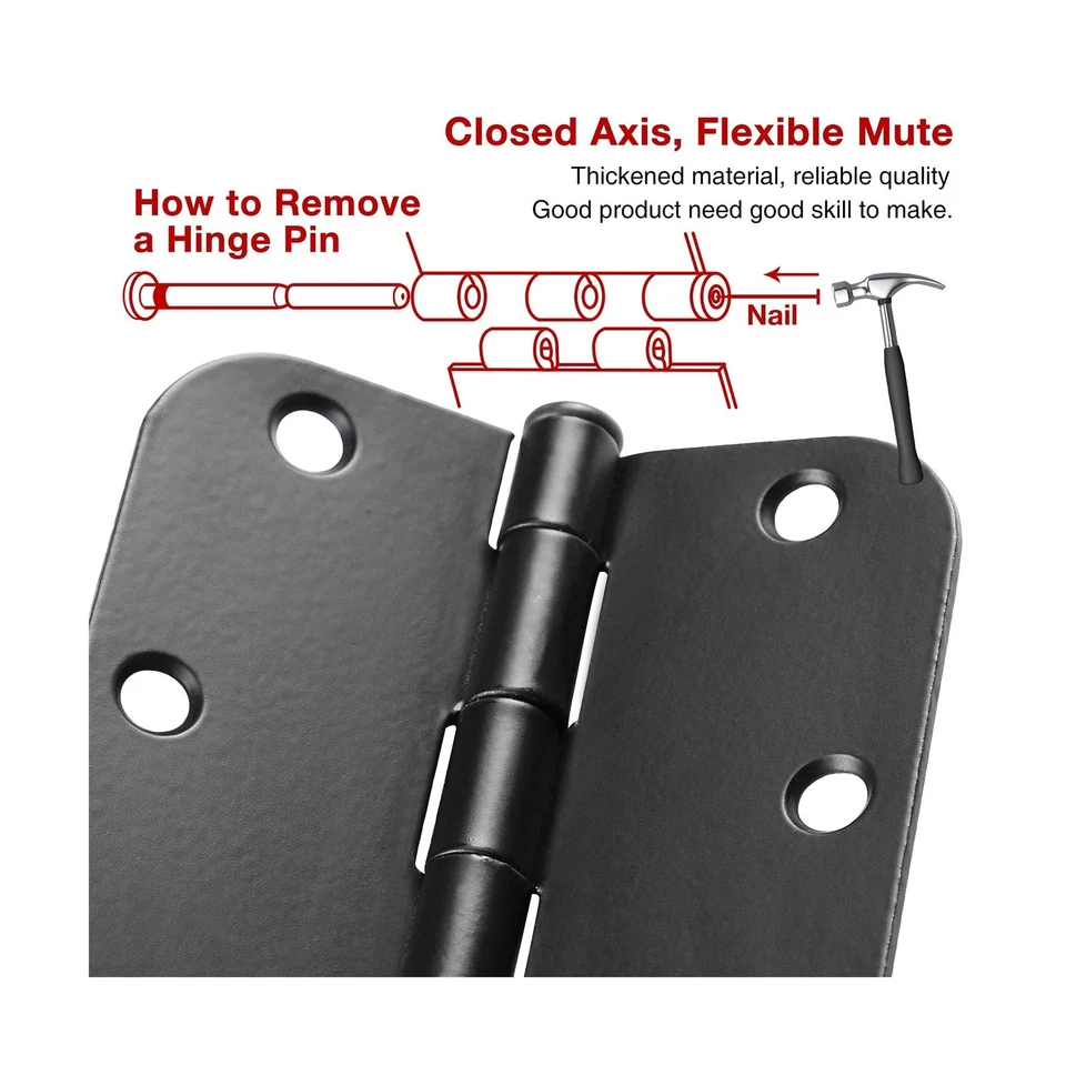 Paquete de 30 bisagras de puerta redondeadas negras mate 3,5 pulgadas 5/8" radio interior 3 1/2"... Foto 2 de 4