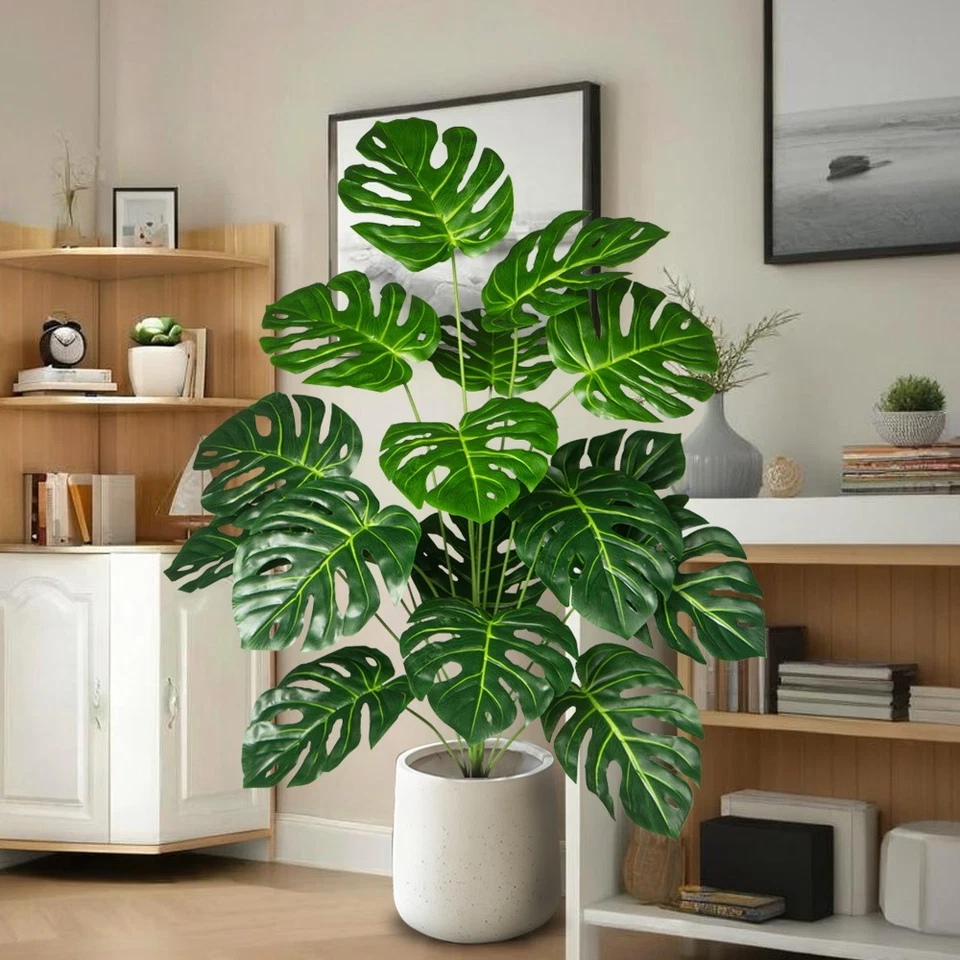 70-100cm Artificial Monstera Tree Fake Palm Plants Plastic Turtle Leafs Tropical - Image 4 of 4