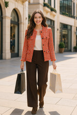 Ann Taylor Tweed Jacket 8 Tall Orange Spark Fringe Trim Lined Blazer Old Money