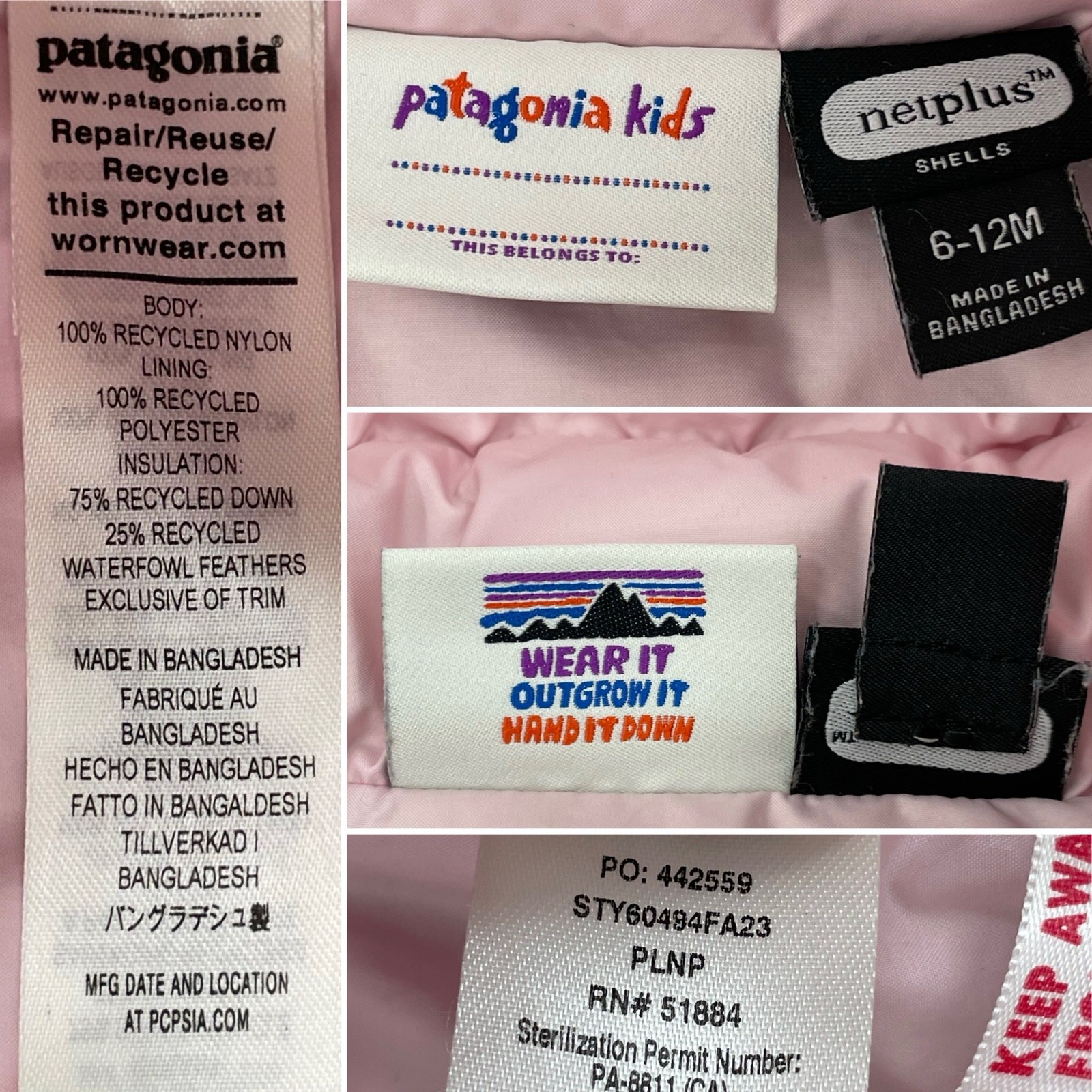 Patagonia Planet Pink Hi-Loft Down Sweater Hoody Baby Winter Coat 6-12 Months thumbnail 7