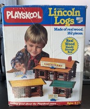 Vintage Playskool Lincoln Logs 1986 Set   145 of 162 Pieces   Original Box
