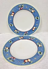 2 Villeroy Boch Biella Rim Soup Bowl 8 7/8 Inch Across Cherries Pears Grapes