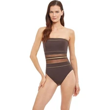NEW Gottex Onyx Bandeau One Piece Swimsuit Women's Size 8 Black Gold Straps