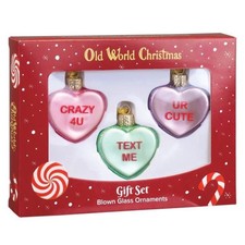 Old World Christmas Blown Glass Ornament, Conversation Hearts Set of 3 