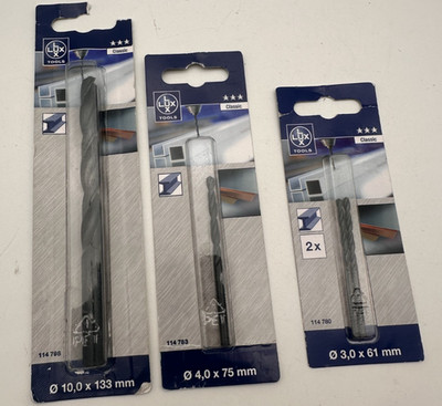 Lux Tools 4er Set Metallbohrer Stahl Spiralbohrer 2x Ø3x61 + 4x75 +10x133mm