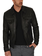 New Mens Leather Jacket real lambskin coat biker motorcycle racer cafe Slim M785