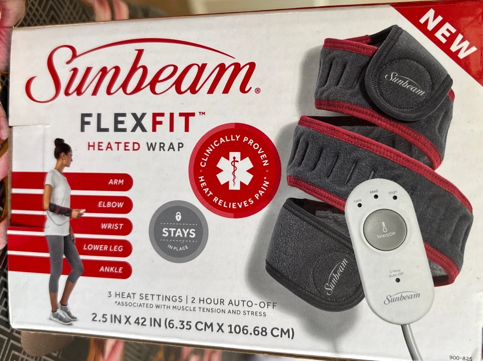 Sunbeam FlexFit Envoltura Térmica Brazo Codo Pierna Alivio del Dolor Apagado Automático 3 Calor NUEVO Foto 2 de 4