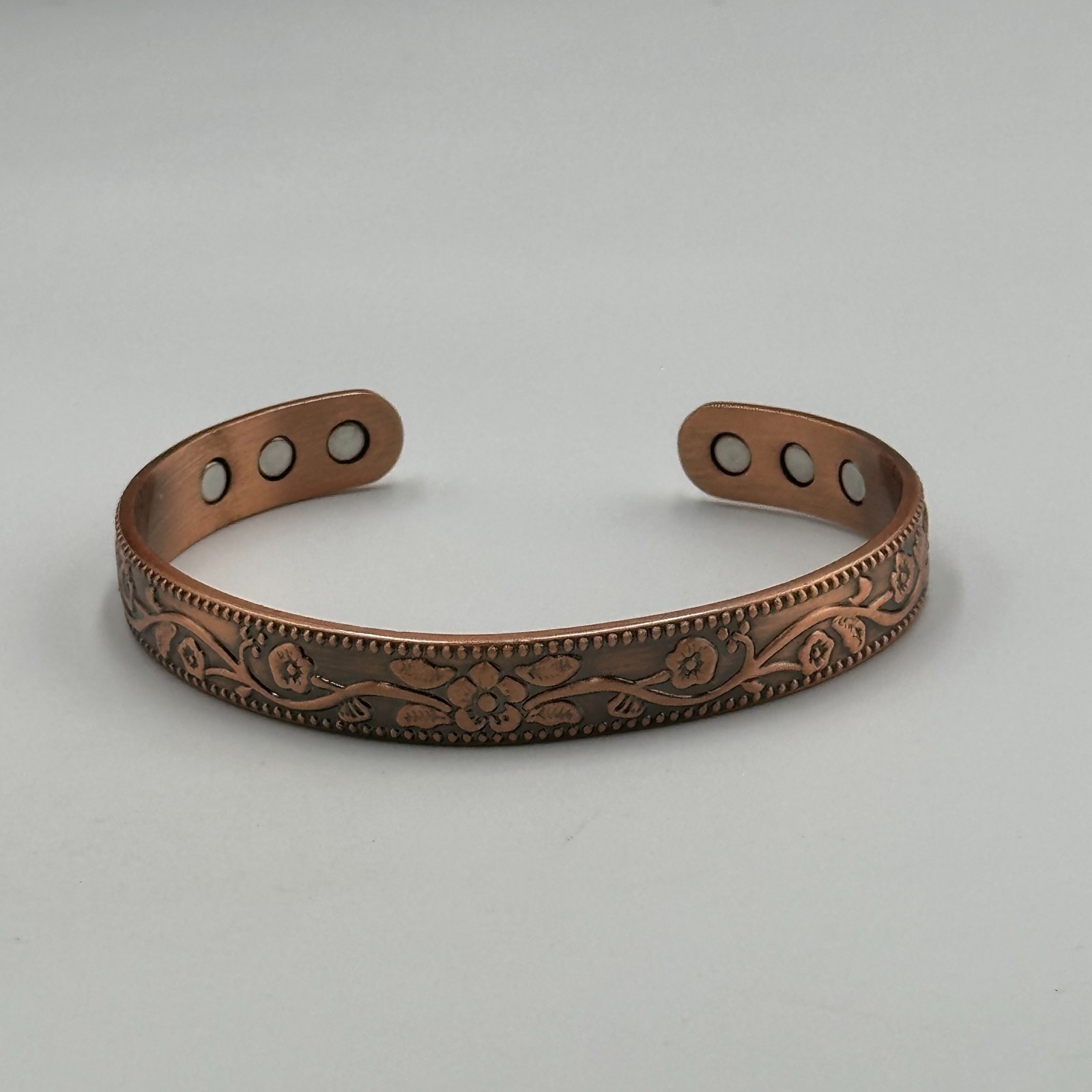 Solid Copper Cuff Bracelet Copper Tone Floral Emb… - image 4