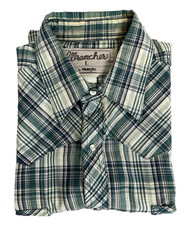 Wrangler Wrancher Western Shirt Mens Green Plaid Pearl Snap Cowboy VTG 90s Lrg
