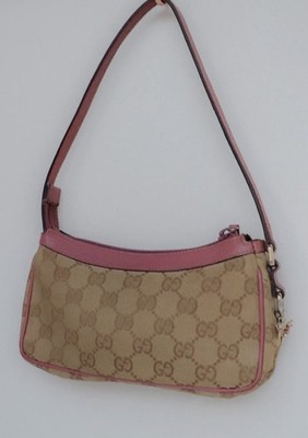 GUCCI Boat Bag Pochette GG canvas leather Pink Vintage Authentic 