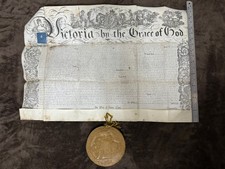 Duża wiktoriańska weluma / dokument z bardzo dużą pieczęcią woskową i oryginalną puszką