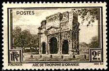 TIMBRE FRANCE 1938 N° 389**  ARC DE TRIOMPHE D'ORANGE 2F  (pl)
