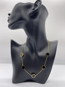Authentic Double Sided Black/Golden Clover Necklace, 18k Gold Plated