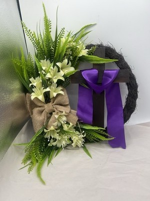 Easter Wreath Door Hanging Decoration with Cross,Bouquet Garland 12 