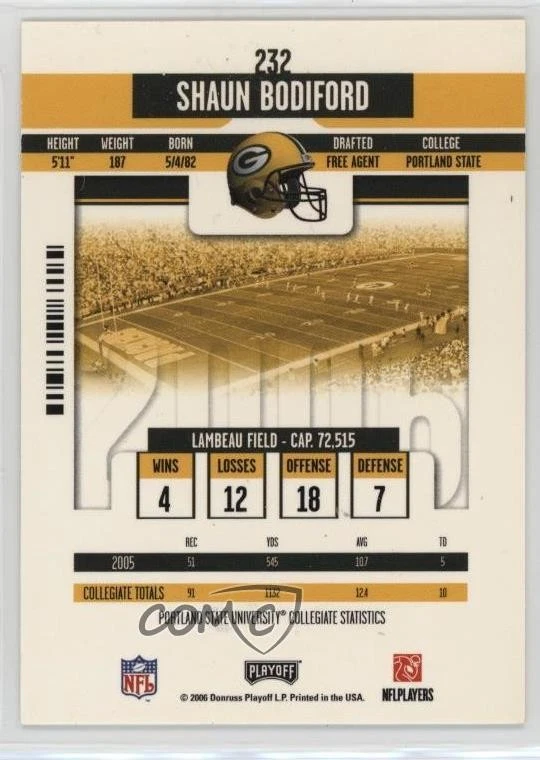 2006 Playoff Contenders Shaun Bodiford #232 Rookie Auto RC - Image 2 of 2