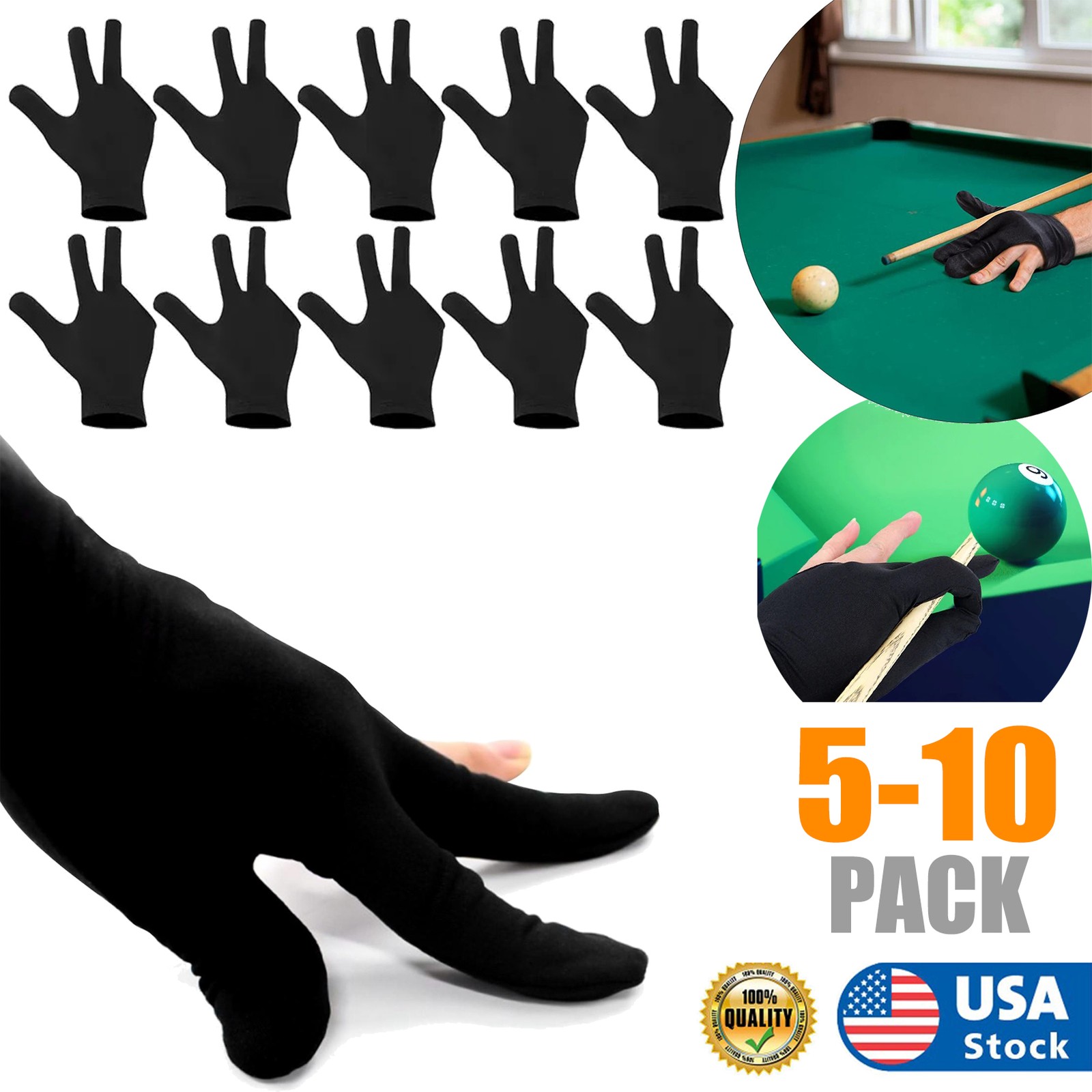 5-10x Pool Glove, Billiard Pool Gloves 3 Finger, Snooker Cue Sport Glove Popular