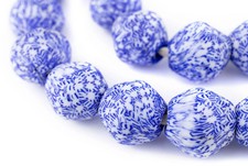 Jumbo Blue White Fused Bicone Recycled Glass Beads 24mm Ghana African Handmade