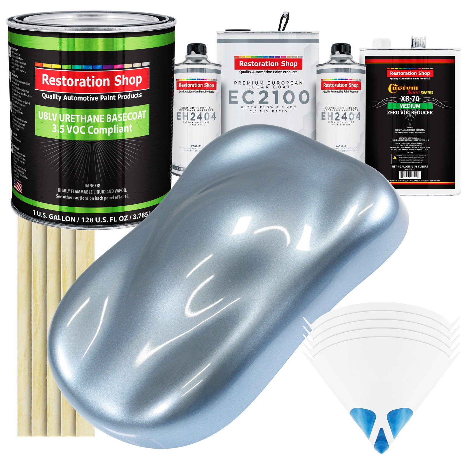 Glacier Blue Metallic Low VOC Urethane Basecoat Gallon Kit with European Clear Coat  