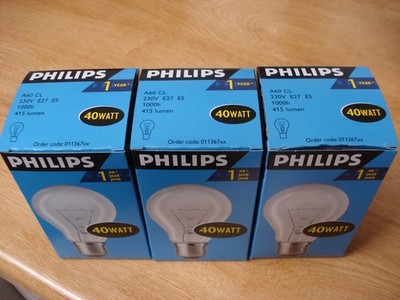 3 x Philips  E27 40W  Lampe Glühbirne klar Classic NEU