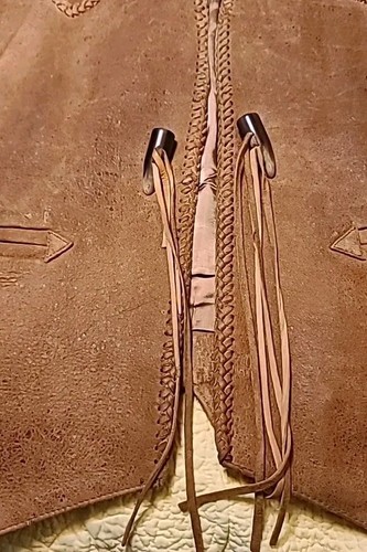 Scully Leather Western Vest SZ 48"Tan Brown Hand Woven Braided Horn Closure VTG - Picture 8 of 23