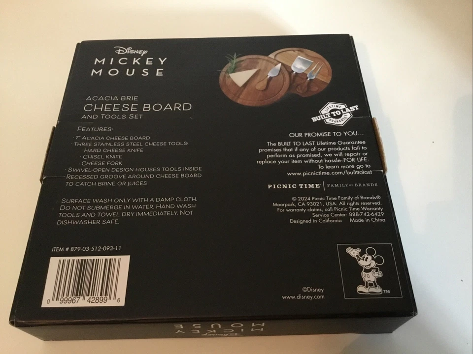 Disney Mickey and Minnie Mouse Acacia Brie Wood Cheese Board and Tool Set ~ New - Image 3 of 4