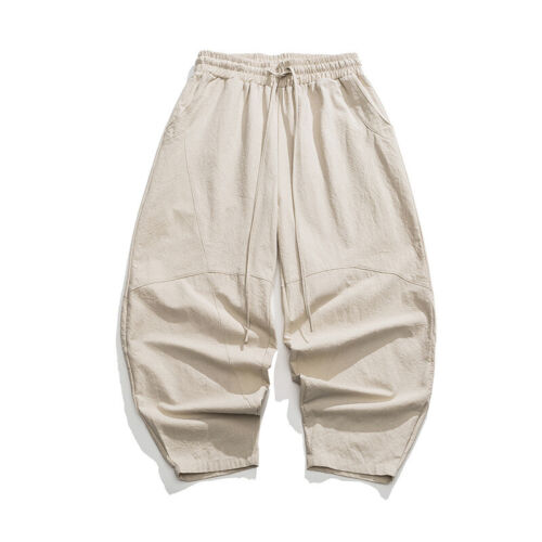 Men Loose Elastic Waisted Cotton Linen Pants Chinese Kung Fu Casual Trousers - Picture 9 of 15