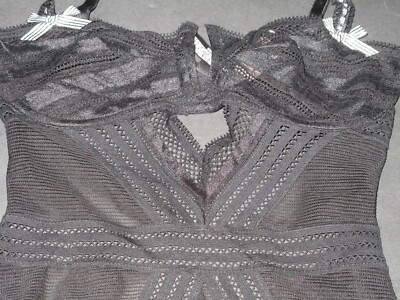 Set 4 Pièces Victoria's Secret 34B Noir - Slip à Jarretelles Dentelle Résille + Soutien-gorge