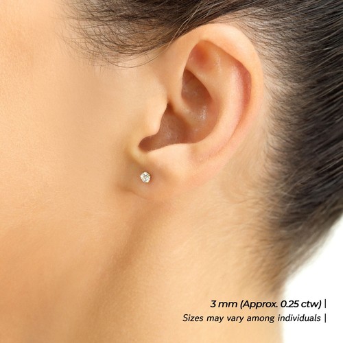 Aretes solitario de diamantes de corte redondo de oro macizo de 14K D FL de 2 mm-3 mm cultivados en laboratorio - Imagen 4 de 16