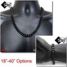 18-40"MEN Stainless Steel WIDE 9x4mm Black Plated Cuban Curb Necklace Bracelet