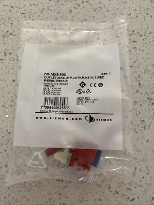 Siemon MX6-F03 Outlet, MAX, UTP, Cat6, RJ45, FLT, Red
