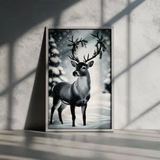 Vintage Christmas Reindeer Winter Wall Art | Rustic Holiday Decor Printable