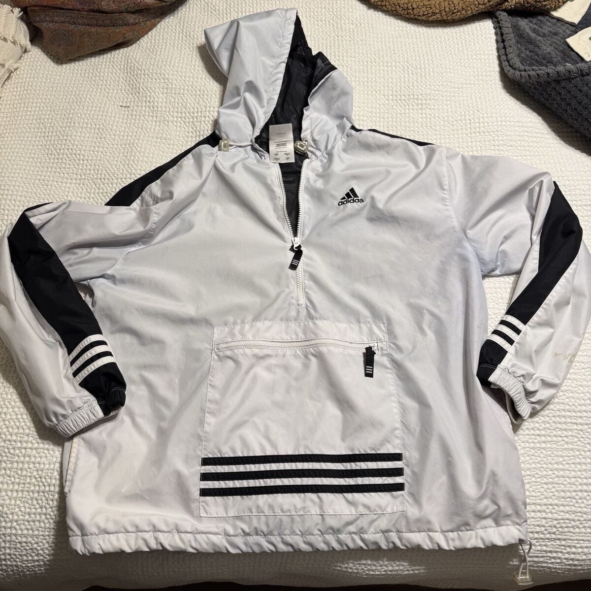 Adidas Jacket Mens Large Nylon Windbreaker Black White Half Adidas Jacket Mens Large Nylon Windbreaker Black White Half