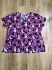 NWOT Disney Minnie Mouse Purple Hospital Nurse Scrub Top V Neck XL 100 Cotton