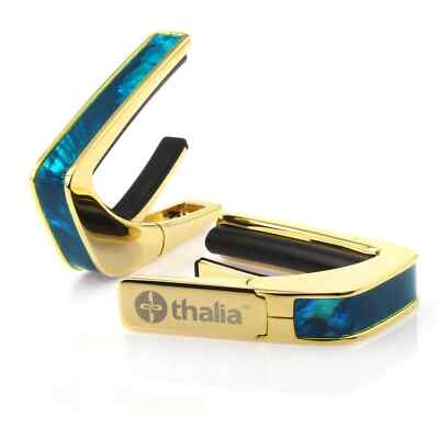 Thalia Exotic Shell Collection 24k Gold Finish Guitar Capo, Teal Angel Wing