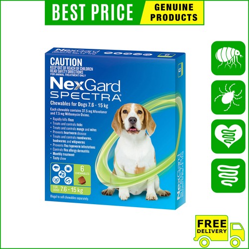 NEXGARD SPECTRA Flea Heartworm Control 3,6,12 Chews for Dogs 7.6 to 15