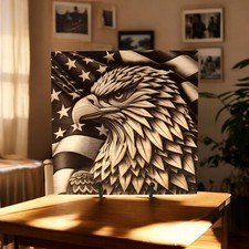 Laser Engraved wooden Eagle/Flag wooden Art, sign, Patriotic, USA, DECOR