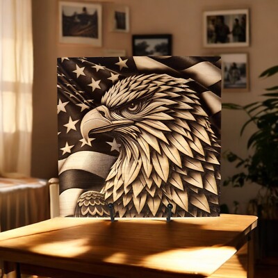 Laser Engraved wooden Eagle/Flag wooden Art, sign, Patriotic, USA, DECOR