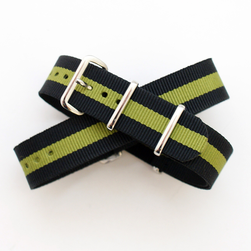 Black / Green Stripe Nato / Nylon Watch Strap : 20mm (FL174)
