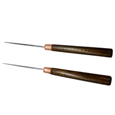 Set of 2 Fine Point Thin Wooden Handle Straight Awls for Sewing & Leather Work