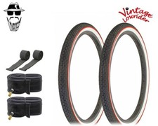 2 Red Line Vintage Lowrider 20 X 1.75 Tires Brick Tread W Tubes Rimstrips.