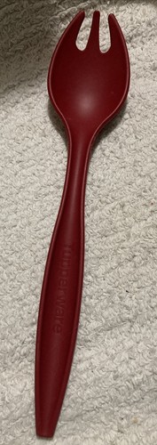 Tupperware Salad Serving Fork Spoon Red 12” Long Handle 6626A HTF - Picture 4 of 5