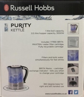 Russell Hobbs Brita Filter Purity Electric Kettle Jug, 1L, 3000W