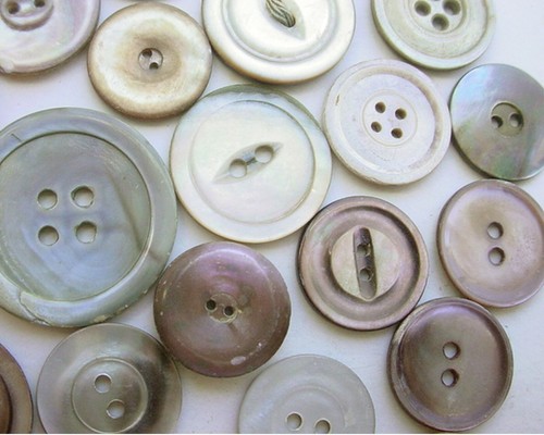 VINTAGE ABALONE & SHELL BUTTONS 31 ASSORTED MEDIUM LARGE BROWN GREY SEW THRU - Picture 3 of 4
