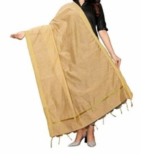 Women Plain Art Silk Dupatta Stole Scarf Party Wear Chunni Ethnic Dress Gold