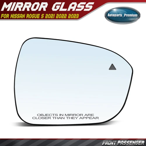 Front Passenger Mirror Glass with Blind Spot for Nissan Rogue S 2021 2022 2023