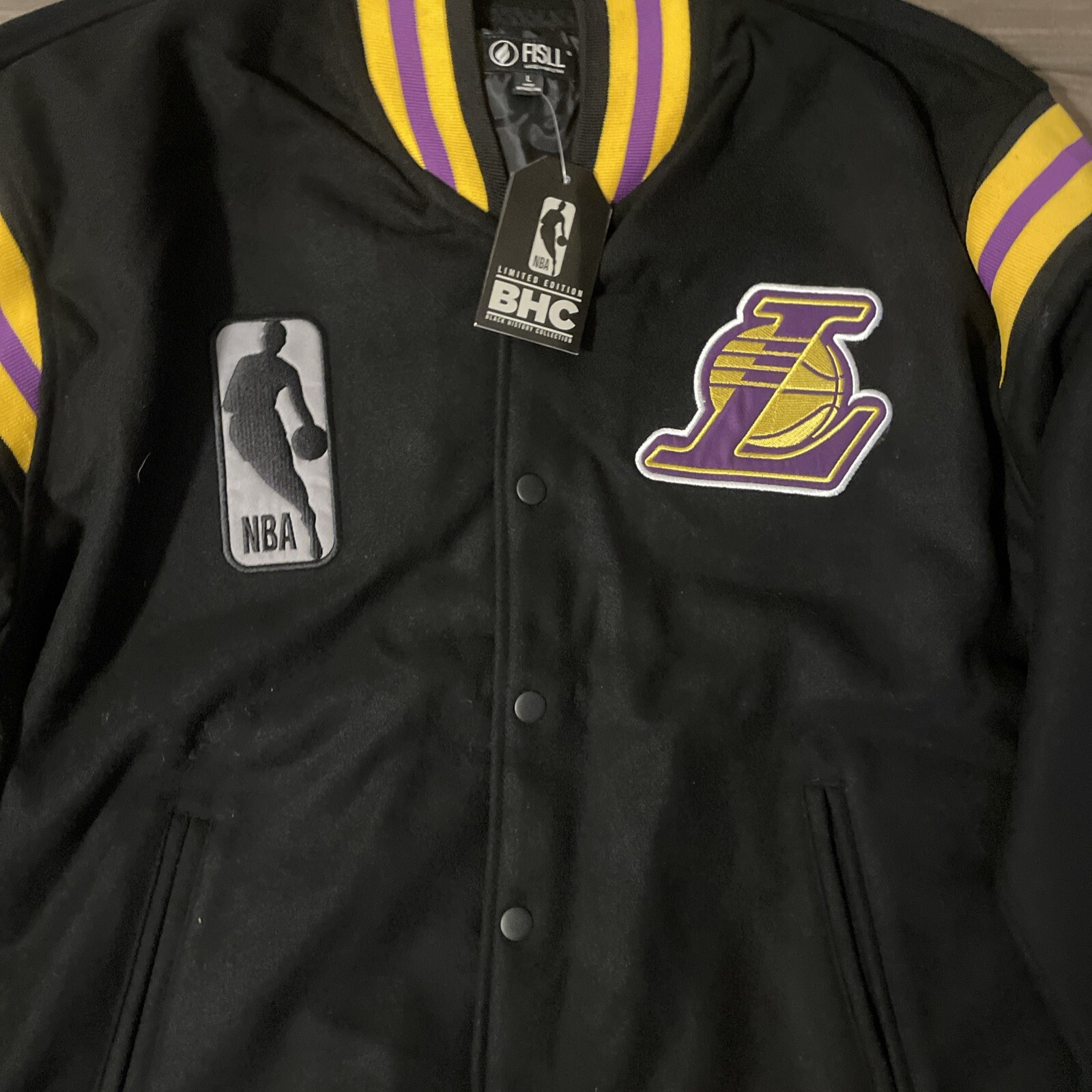 los Angeles Lakers Black FISLL Black History Collection Full Snap Jacket Size L